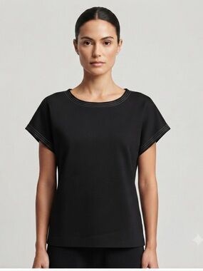 As U Wish Short Sleeve V Back Black Women's Top